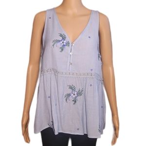 Loveriche Shirt Embroidered Floral Sleeveless Vnevk Lavendar Womens Size Medium